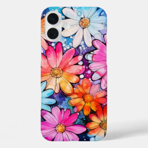 Cute Colourful Vintage Flower Art iPhone 16 Plus Case