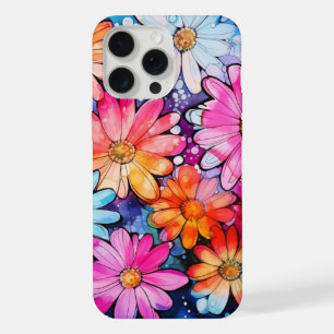 Cute Colourful Vintage Flower Art iPhone 15 Pro Max Case