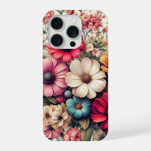 Cute Colourful Vintage Flower Collage iPhone 15 Pro Case
