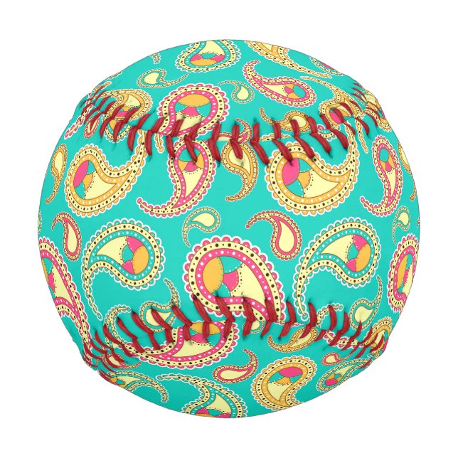 Cute colourful vintage paisley pattern baseball (Front)