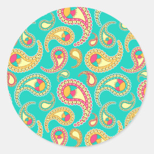 Cute colourful vintage paisley pattern classic round sticker