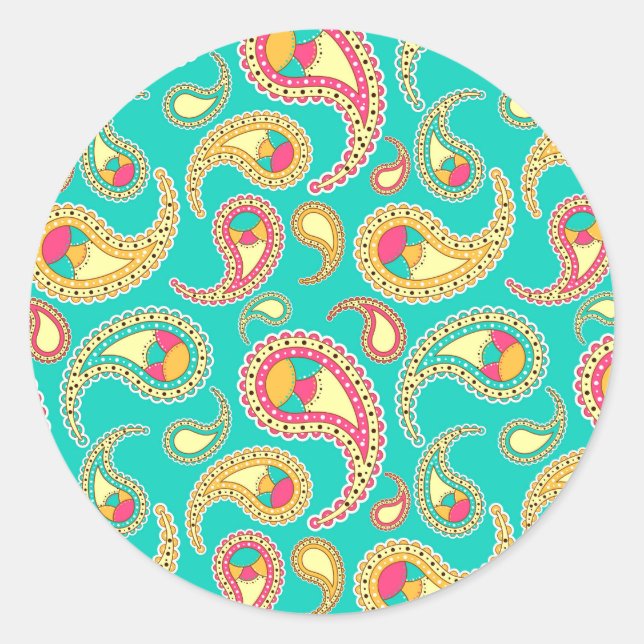 Cute colourful vintage paisley pattern classic round sticker (Front)