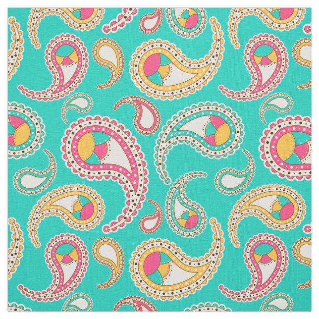 Cute colourful vintage paisley pattern fabric (Swatch)