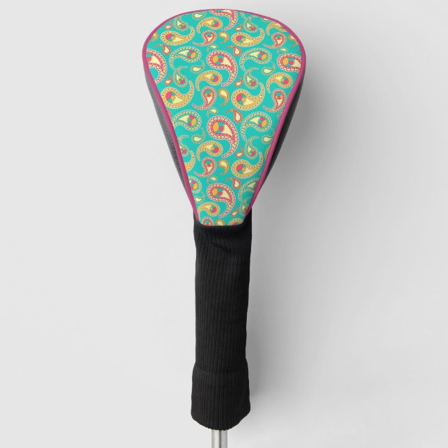 Cute colourful vintage paisley pattern golf head cover (Front)