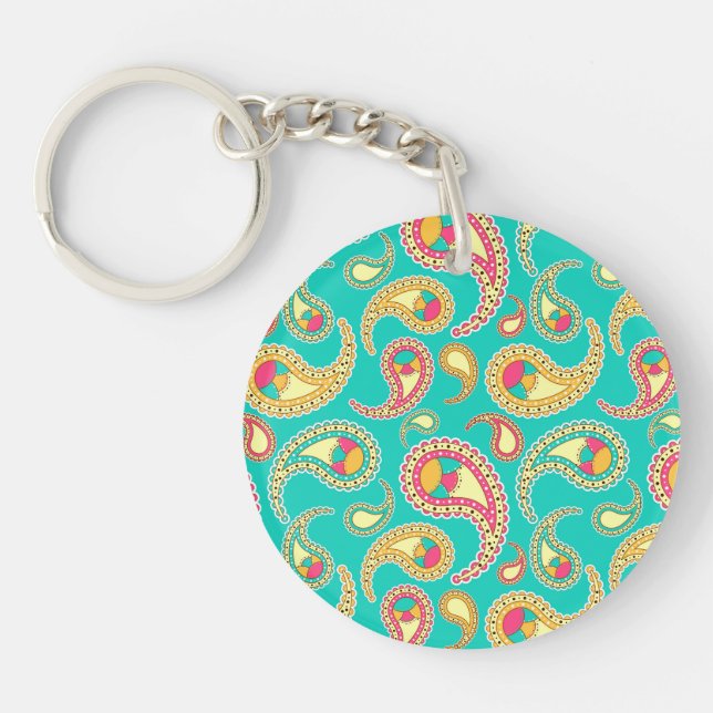 Cute colourful vintage paisley pattern key ring (Front)