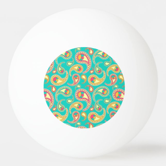 Cute colourful vintage paisley pattern ping pong ball (Front)
