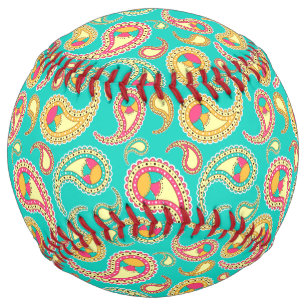Cute colourful vintage paisley pattern softball