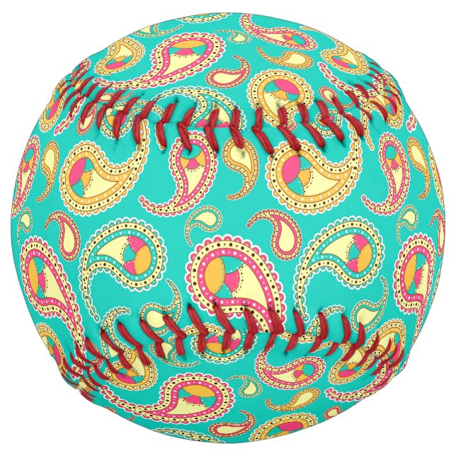 Cute colourful vintage paisley pattern softball (Front)