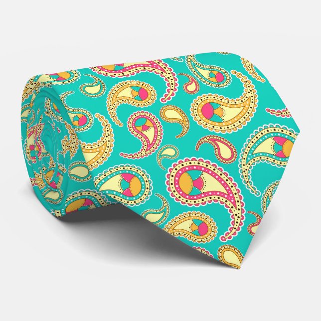 Cute colourful vintage paisley pattern tie (Rolled)