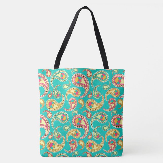 Cute colourful vintage paisley pattern tote bag (Front)