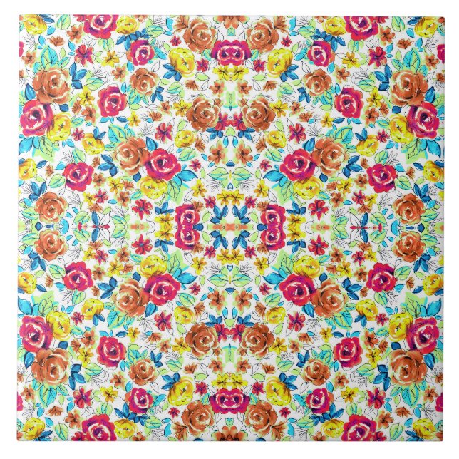 Cute colourful vintage roses patterns tile (Front)
