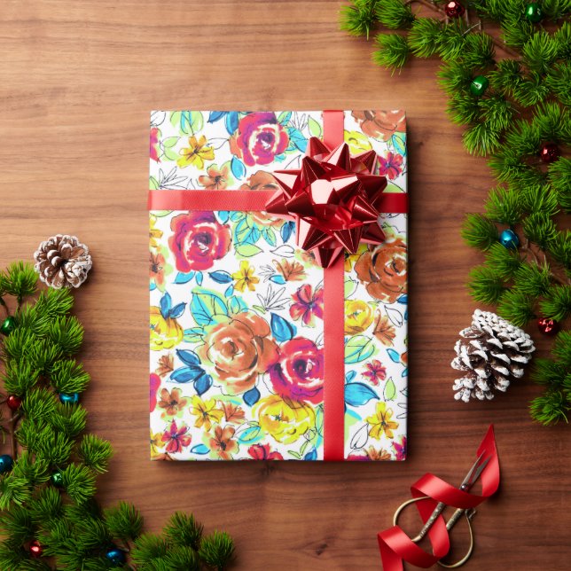 Cute colourful vintage roses patterns wrapping paper (Holiday Gift)