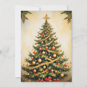 Cute Colourful Vintage Rustic Merry Christmas Tree Holiday Card