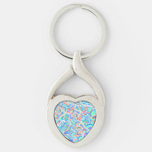 Cute colourful vintage swirl flowers key ring