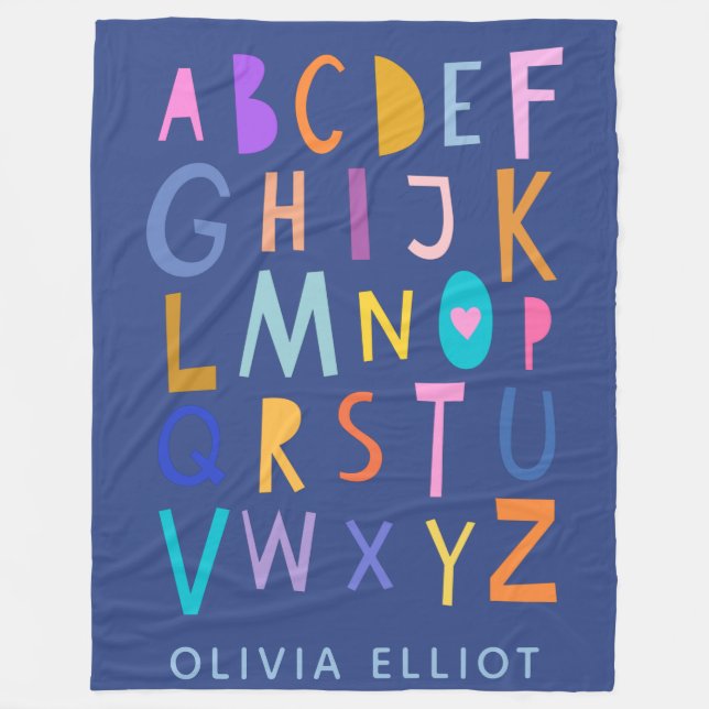 Cute Colourful Wacky Alphabet Letters Personalised Fleece Blanket (Front)