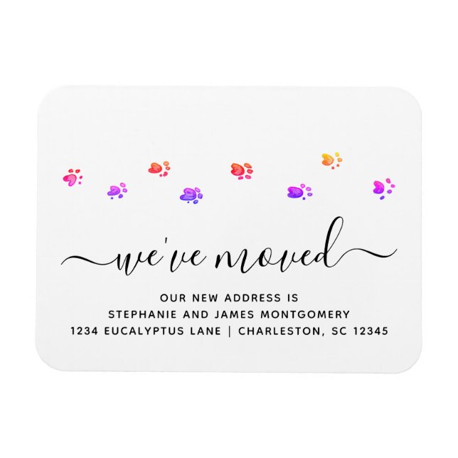 Cute Colourful Walking Paws Moving New Address Magnet (Horizontal)