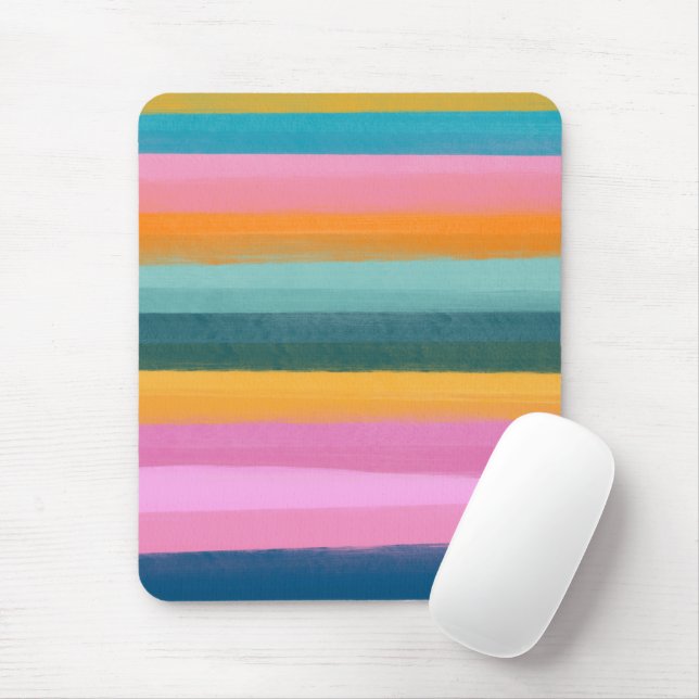 Cute Colourful Watercolor Brush Stroke Stripes Mouse Mat (With Mouse)