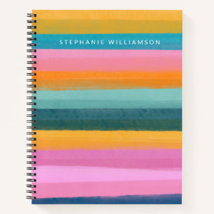 Cute Colourful Watercolor Brush Stroke Stripes Notebook