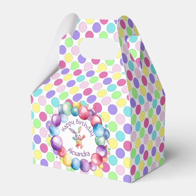 Cute Colourful Watercolor Bunny and Polka Dots Favour Box (Front Side)