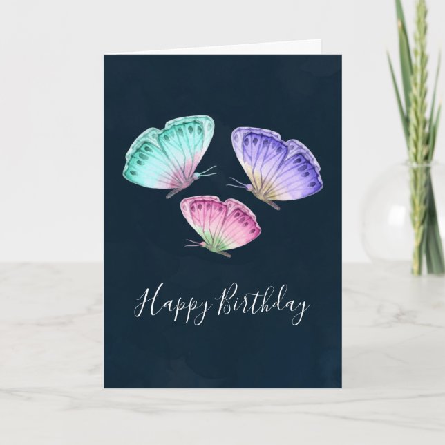 Cute Colourful Watercolor Butterflies Birthday Card (Front)