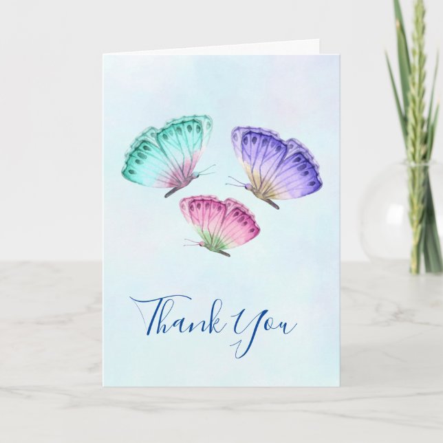 Cute Colourful Watercolor Butterflies Thank You Card (Front)