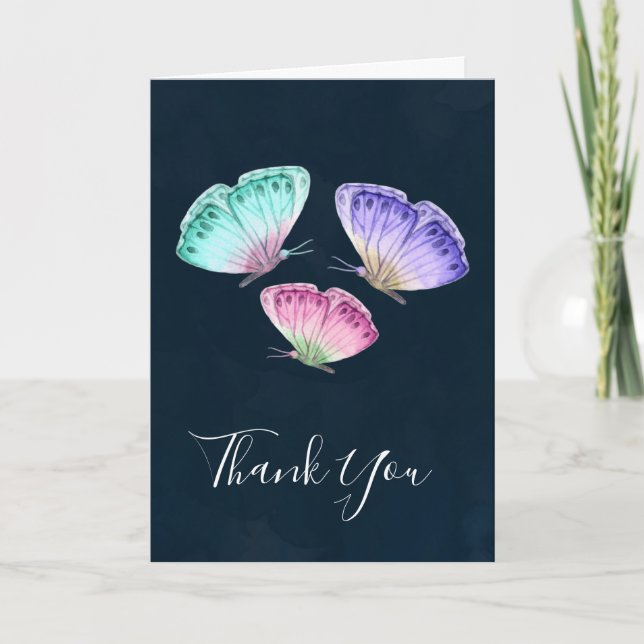 Cute Colourful Watercolor Butterflies Thank You Card (Front)