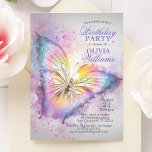 Cute Colourful Watercolor Butterfly Birthday Party Invitation<br><div class="desc">Modern children / kids birthday party invitation cards.  Purple grey background with pink,  blue,  lavender watercolor butterfly . Perfect for girl party. Personalised templates so you can edit text font,  colour and size.  Get matching favour stickers!</div>