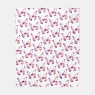 Cute Colourful Watercolor Butterfly Pattern Fleece Blanket