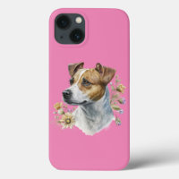 Cute Colourful Watercolor Floral Jack Russell Dog