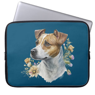 Cute Colourful Watercolor Floral Jack Russell Dog Laptop Sleeve