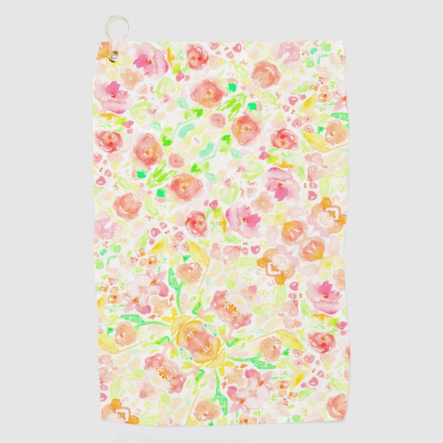 Cute colourful watercolor floral pattern golf towel (Front)