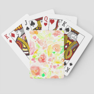 Cute colourful watercolor floral pattern playing cards
