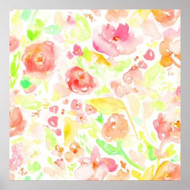 Cute colourful watercolor floral pattern poster (Front)