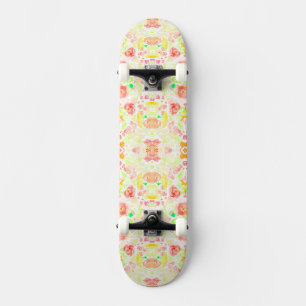 Cute colourful watercolor floral pattern skateboard