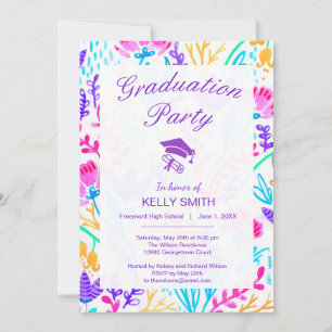 Cute colourful watercolor flowers graduation party invitation