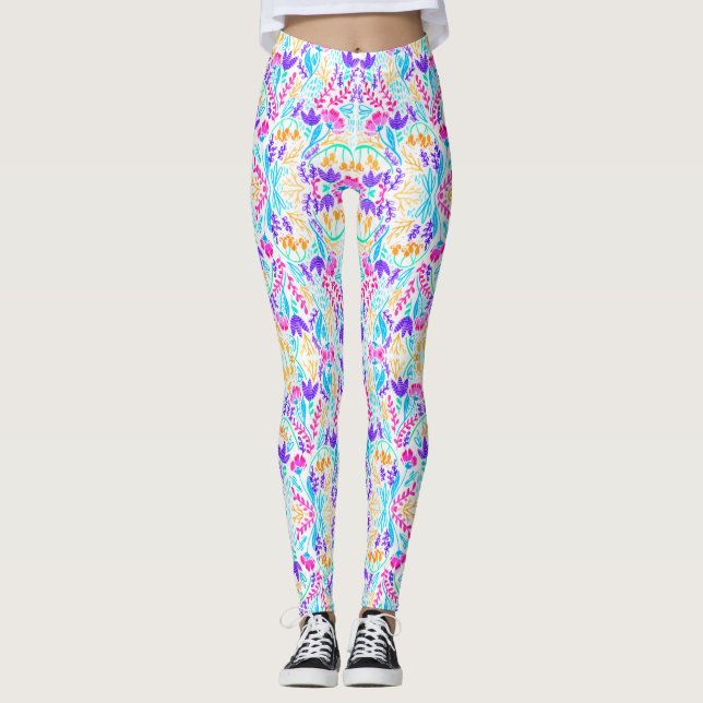Cute colourful watercolor flowers leggings (Front)