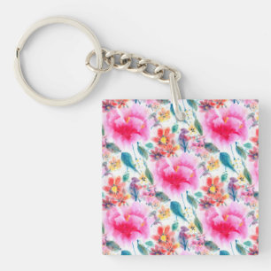Cute colourful watercolor flowers license plate fr key ring