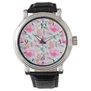 Cute colourful watercolor flowers license plate fr watch