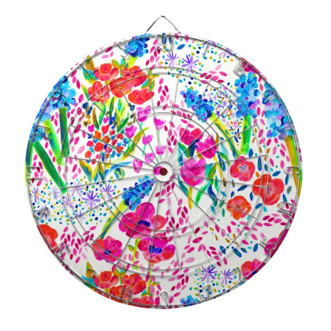 Cute colourful watercolor flowers pattern checkboo dartboard (Front)