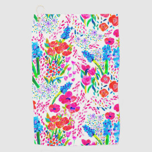 Cute colourful watercolor flowers pattern checkboo golf towel