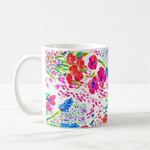 Cute colourful watercolor flowers pattern coffee mug