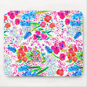Cute colourful watercolor flowers pattern mouse mat