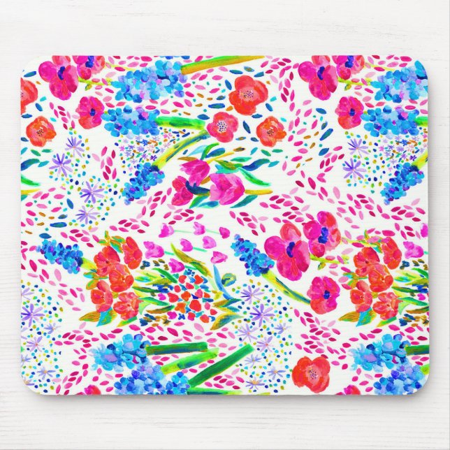 Cute colourful watercolor flowers pattern mouse mat (Front)