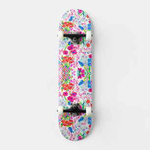 Cute colourful watercolor flowers pattern skateboard