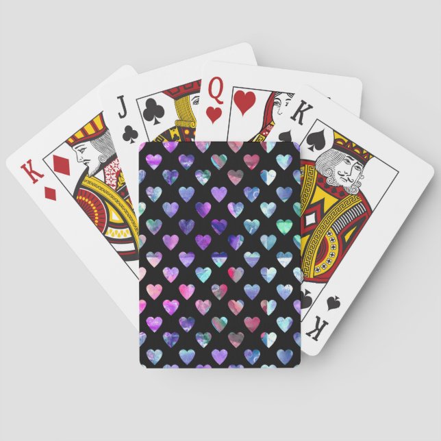 Cute Colourful Watercolor Heart Love Pattern Playing Cards (Back)