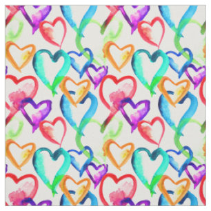 Cute colourful watercolor hearts pattern fabric