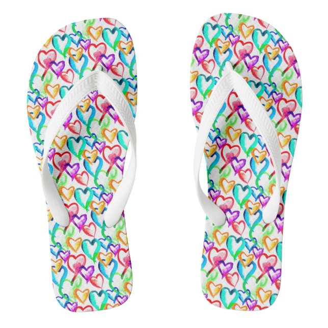 Cute colourful watercolor hearts pattern flip flop (Footbed)