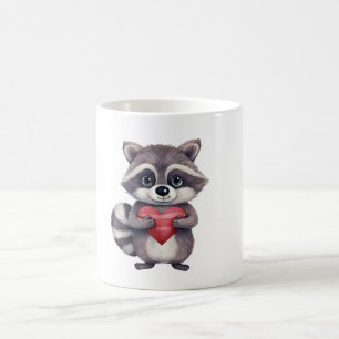 cute colourful watercolor racoon with heart   coffee mug