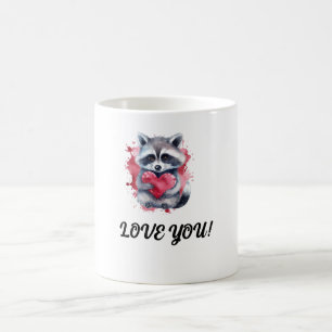 cute colourful watercolor racoon with heart  coffee mug