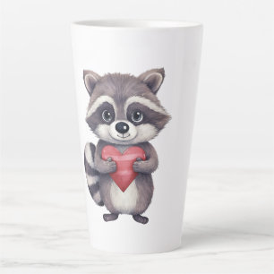 cute colourful watercolor racoon with heart   latte mug